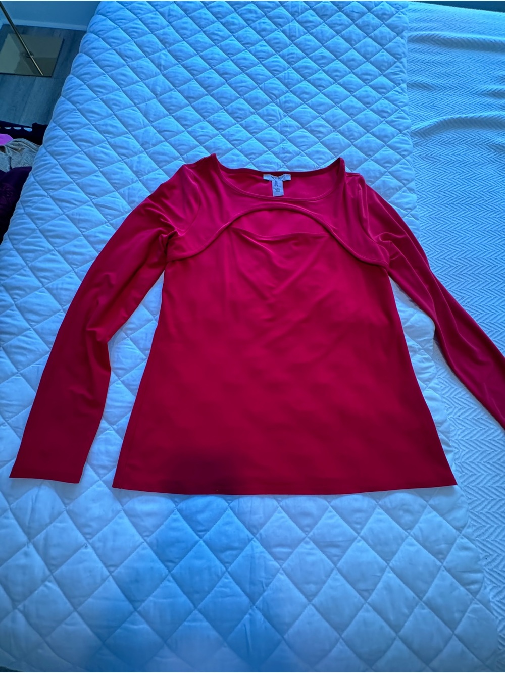 White House Black Market Red Long Sleeve Scoop-Accent Top